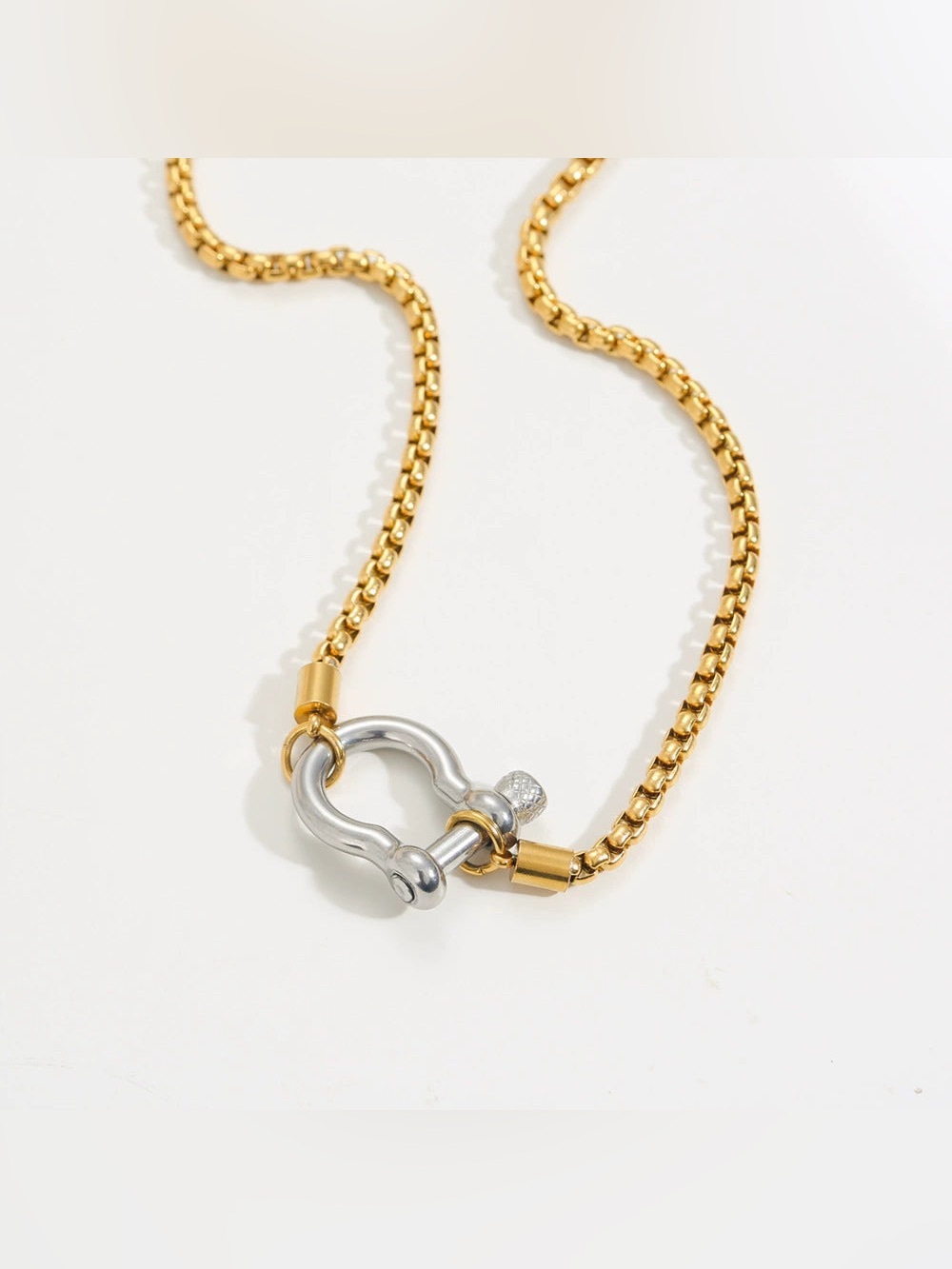 Two-Tone Gold Chain Necklace with Silver Shackle Accent